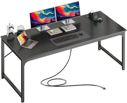 PRAISUN 63 X 30 Inch Extra Deep Desk with Power Outlets - color: Black, size: 63*29.5 inch