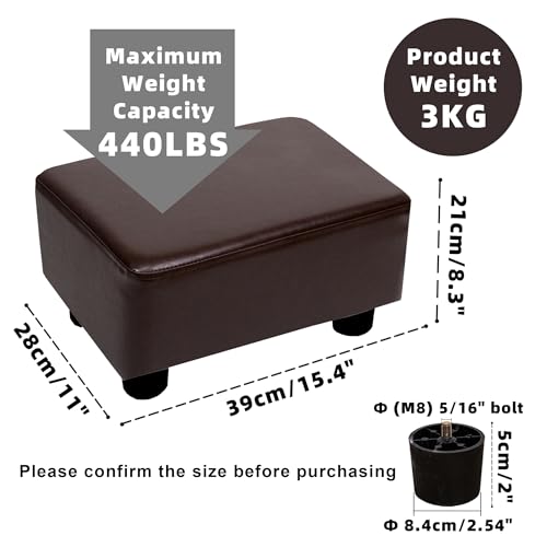 CAROLMADE Small Foot Stool Ottoman Footstool with Legs Under Desk Footrest for Living Room Bedroom and Office, Dark Brown - color: Pu Brown, size: 11"d X 15.4"w X 8.3"h