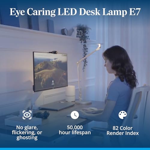 UPLIFTDESK E7 LED Desk Lamp – Adjustable 3 Color Modes, Dimmable Home Office Desk Light for Standing Desk, Dual Monitors, Aluminum Task Lamp (Silver Lamp, Silver Base) - color: Silver Lamp Silver Base