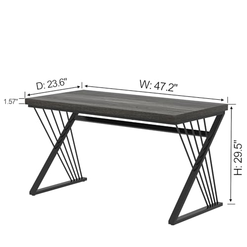 Modern Home Office Desks, Rustic Wood and Metal Computer Desk, Industrial Writing Study Gaming Table for Living Room Bedroom, Dark Gray, 47 Inch - color: Dark Gray, size: 47 Inch