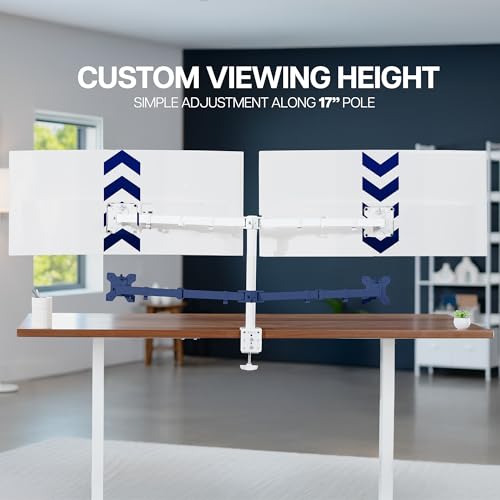 VIVO Dual Ultrawide Monitor Desk Mount, Heavy Duty Fully Adjustable Steel Stand, Holds 2 Computer Screens up to 38 inches and Max 22lbs Each, White, STAND-V038W - color: White, size: 13" - 38"