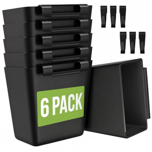 6 Pack Black Rolling Cart Accessories with 6 Hanging Cup Holder and 6 Hooks - color: Black