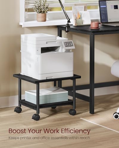 VASAGLE 2-Tier Printer Stand with Locking Wheels, Under Desk Printer Table - color: Ebony Black, size: 2 Tiers/Compact