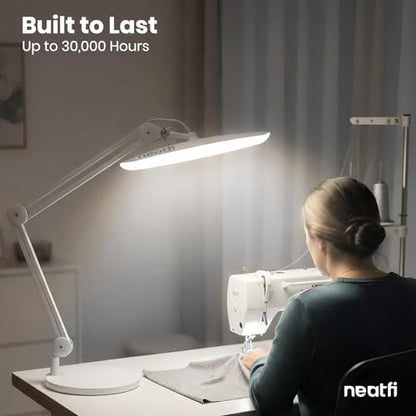Neatfi LED Desk Lamp with Base, 2200 Lumens, 24W, 20-Inch Wide Head (White) - color: White, size: Non-CCT with Base