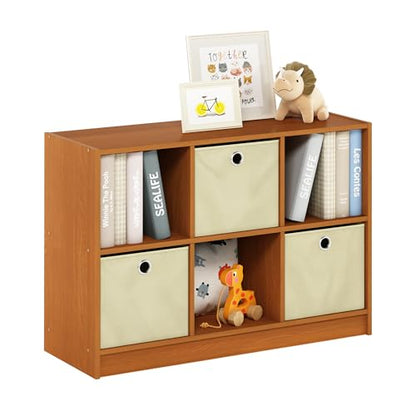 Furinno Basic 6-Cube Book Shelf with Open Shelf, 3 x 2, Light Cherry - color: Light Cherry/Ivory, size: 6-Cube with Bin