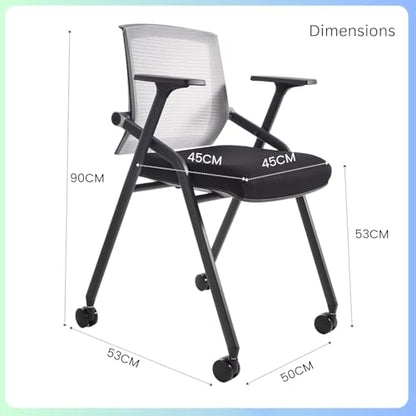 2 Pack Stackable Conference Room Chairs with Paddle Folding Office Foldable Desk Chair Mesh Back and Arms for Conference Meeting Guest Reception Home Office Training Room Chair Black - color: Black, size: 2 Pack