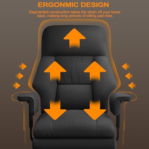 Office Chair with Leg Rest, Leather High Back Executive Office Chair with Wheels, Ergonomic Desk Chairs with Lumbar Support for Home Office, Beige - color: Dark Black