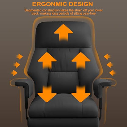 Office Chair with Leg Rest, Leather High Back Executive Office Chair with Wheels, Ergonomic Desk Chairs with Lumbar Support for Home Office, Beige - color: Dark Black