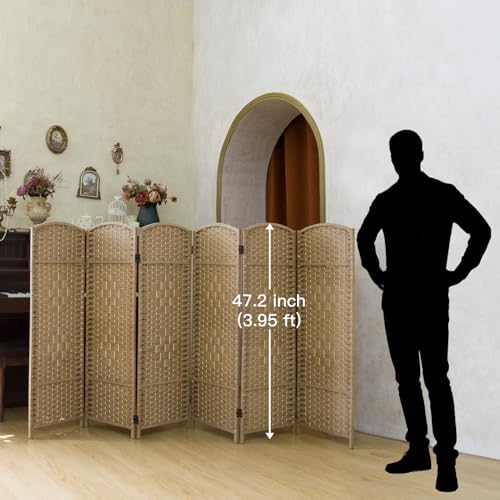 Compact 6 Panel Short Room Divider, 47.2 Inch Tall Double-Sided Rattan Folding Privacy Screen for Home & Office,Light Brown - color: Light Brown, size: 6 Panel