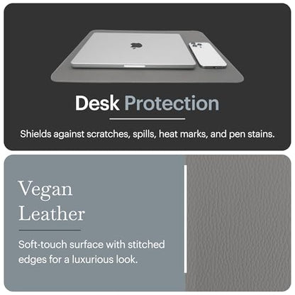 Rikan Small Desk Blotter with Smooth Surface-Vegan Leather Stylish Desk Mat Ideal for Keyboard, Laptop & Device Placement - Perfect Laptop Pad Protects Your Desk, Enhances Style & Productivity - Grey - color: Grey, size: 15 IN x 11 IN