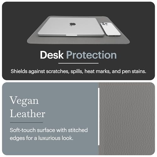 Rikan Small Desk Blotter with Smooth Surface-Vegan Leather Stylish Desk Mat Ideal for Keyboard, Laptop & Device Placement - Perfect Laptop Pad Protects Your Desk, Enhances Style & Productivity - Grey - color: Grey, size: 15 IN x 11 IN