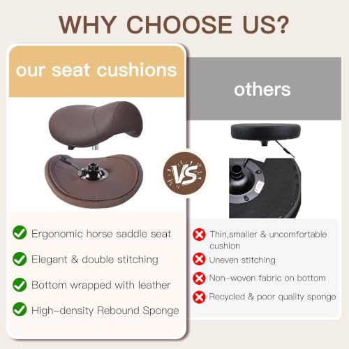 Kaleurrier Rolling Saddle Stool with Wheels: Adjustable Salon Stool Chair - color: Coffee, style: Without Back