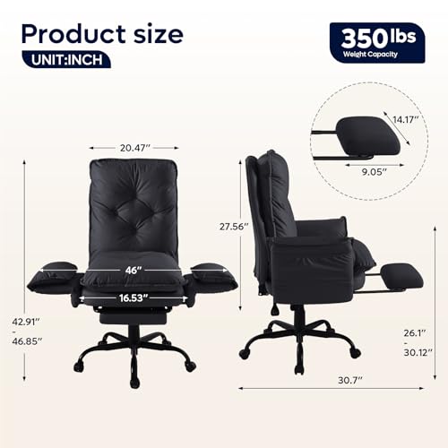 Bestier Big and Tall Reclining Office Chair with Reversible Armrests - color: Black Pu Leather