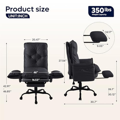 Bestier Big and Tall Reclining Office Chair with Reversible Armrests - color: Black Pu Leather