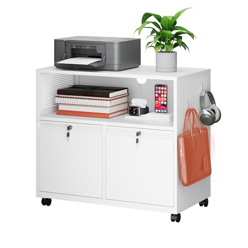 MIIIKO File Cabinet with Storage 2 Drawers, Rolling File Cabinet for Home Office, Metal White 2 Drawers Storage with Shelf, for Printer, Letter A4 File Organizer - color: White, size: 2 Drawer-31.5"W -Mobile-b