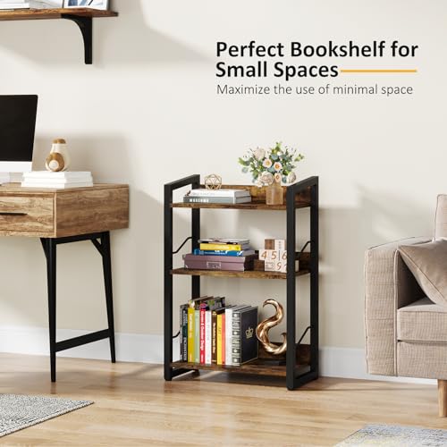 Hosfais 3-Tier Small Bookshelf Bookcase with Edge Protection - color: Rustic Brown, size: 3-tier