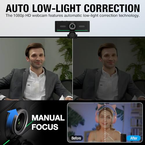Gsou Webcam with Headset and Microphone, 1080P Webcam with Privacy Cover, Plug and Play Web Camera for Desktop Computer Zoom Meetings, Audio Bluetooth only for Headset - color: Webcam+Headset