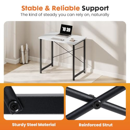 Sweetcrispy 32-Inch Small Computer Desk for Bedroom, Modern White - color: White Black, size: 32-Inch
