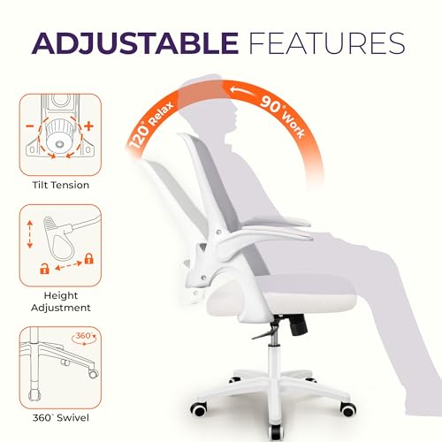 NEO CHAIR Office Desk Chair, Ergonomic Mesh with Flip-Up Armrests, Ivory - color: Ivory