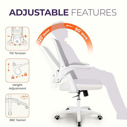 NEO CHAIR Office Desk Chair, Ergonomic Mesh with Flip-Up Armrests, Ivory - color: Ivory