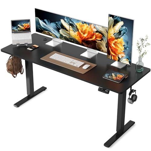 YIHAYO Electric Standing Desk, 63 x 24 Inches Stand Up Desk with Splice Board, Adjustable Height Desk, Computer Desk for Home Office, Black Frame/Black Top - color: Black Frame/Black Top, size: 63*24 Inch