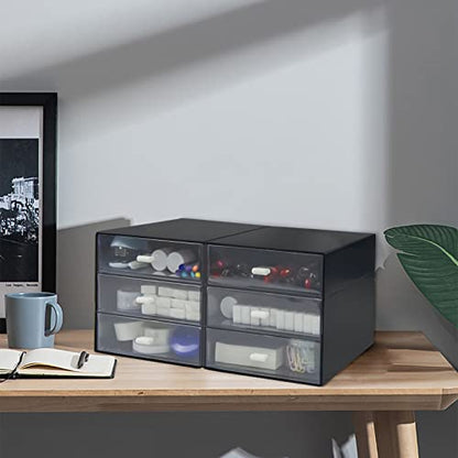 Desk Organizer with Drawer, Desk Storage Box, Plastic Office Stationery Supplies Organizers, Desktop Organizer for Office School Home (3 drawer, Black) - style: 3 drawer