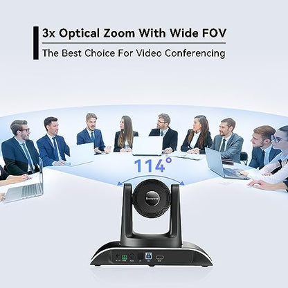 Tenveo 3X Optical Zoom 1080P 60FPS PTZ Conference System with 93°Wide-Angle Lens and MagiCall Bluetooth Speakerphone, Video Output via USB 3.0/HDMI/RS485/RS232, Ideal for Large Meetings - size: 4X Zoom/USB3.0/HDMI/MagiCall