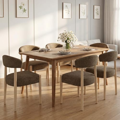 VKNOW Wooden Dining Chairs Set of 6 with Rubberwood Legs, Curved Backrest - color: Dark Brown, size: Set of 6