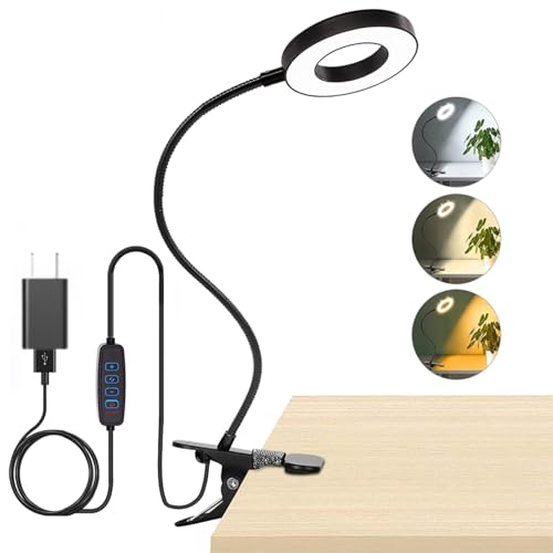 Brokimis Clip on Light LED Reading Book Study Eye Protection Desk Lamp - color: Black with Adapter
