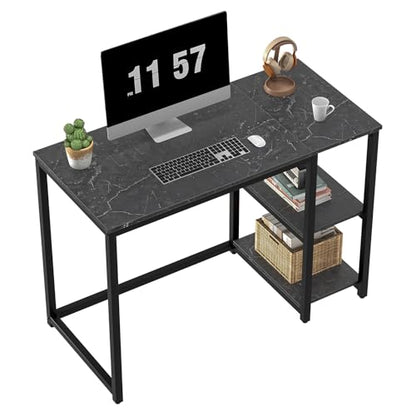 SINPAID Computer Desk 40 inches with 2-Tier Shelves Sturdy Home Office Desks with Large Storage Space Modern Gaming Desk Study Writing Laptop Table, Black Marble - color: Black Marble, size: 40 IN