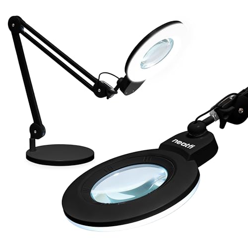 Neatfi XL LED Magnifying Lamp, Hands-Free, Dimmable, Crafts, Reading, Close Work (Black, Non-CCT with Base) - color: Black, size: 7-inch Lens, Non-CCT with Base