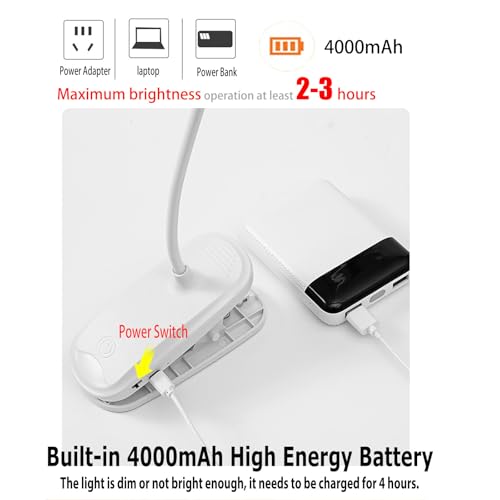 Dual Head LED Desk Lamp with Clamp, Eye-Caring Clip on Lights for Home Office, 4000mAh Rechargeable Battery Operated Table Lamps,3 Lighting Modes & Brightness Dimmer Light for Students (4000)