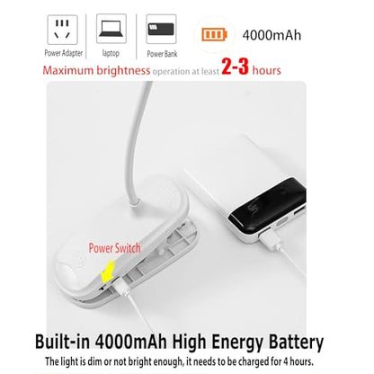 Dual Head LED Desk Lamp with Clamp, Eye-Caring Clip on Lights for Home Office, 4000mAh Rechargeable Battery Operated Table Lamps,3 Lighting Modes & Brightness Dimmer Light for Students (4000)