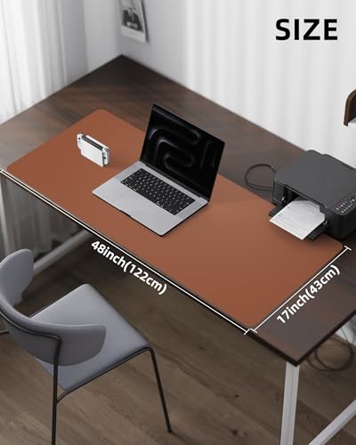 Large Desk Mat - 48" x 17"Leather Desk Pad Protector, (Brown) - color: Brown, size: 48" x 17"