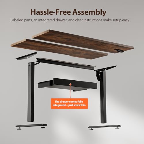 Agilestic 48*24 Inch Electric Standing Desk with Under Drawer, Rustic Brown - color: Basic Rustic Brown, size: 48x24 Inch