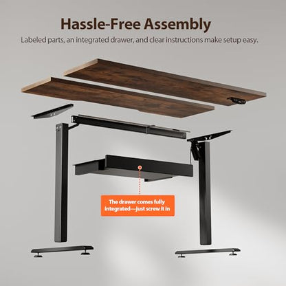 Agilestic 48*24 Inch Electric Standing Desk with Under Drawer, Rustic Brown - color: Basic Rustic Brown, size: 48x24 Inch