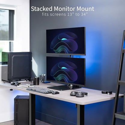 VIVO Dual Monitor Desk Stand with Tempered Glass Base, Free-Standing LCD Mount, Holds in Stacked Vertical Position 2 Ultrawide Screens up to 34 inches, Black, STAND-V002LG - size: Up to 34", style: Tempered Glass Base