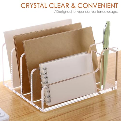 SANRUI Acrylic Mail Organizer with Pen Holder, Clear Mail Sorter, 4-Slot - size: 4 Slots with Pen Holder