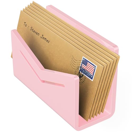 Beego Envelope and Mail Organizer Countertop - Pink Acrylic Desk Organizer Letter Holder Desktop File Sorter Bill Document Folder Rack for Office, Home, School Desk Organization - color: Pink, size: 1 Compartment
