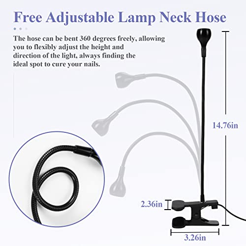SAVILAND U V Nail Lamp Gooseneck LED with Securing Clip for Gel Polish | 360° adjustable, sturdy desk clip, USB rechargeable, 55in cable, portable design for salon & home manicure - color: Black