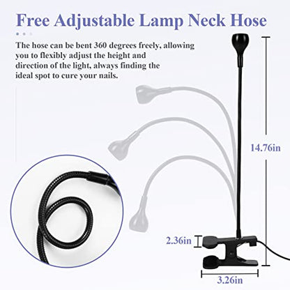SAVILAND U V Nail Lamp Gooseneck LED with Securing Clip for Gel Polish | 360° adjustable, sturdy desk clip, USB rechargeable, 55in cable, portable design for salon & home manicure - color: Black