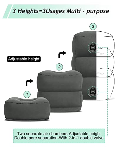 Inflatable Travel Foot Rest Pillow, Kids Airplane Bed, Adjustable 3 Layers Height Leg Rest Pillow, Adults Travel Essentials Great for Airplane, Office, Home, Trains, Cars (Dark Grey) - color: Dark Grey