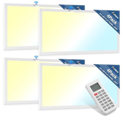Amico 4Pack 2x4 LED Flat Panel Light with Motion Sensor and Remote Control