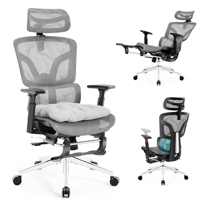Ergonomic Office Chair with Footrest 4-Level Adjustable Lumbar Suppor - color: Black-deep Gray