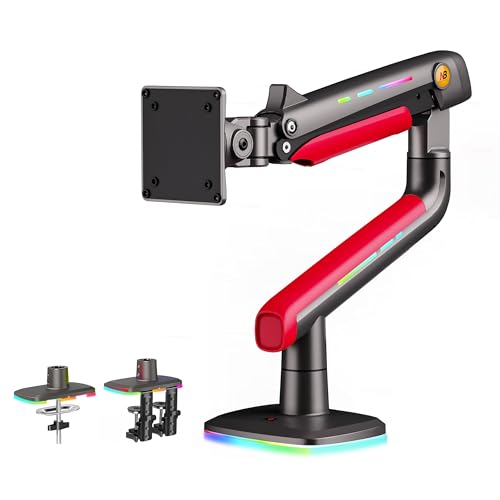 NB Gaming Monitor Arm or for 32 to 60 Inches Screen, Load up to 20 kg, VESA 75/100, RGB-Light, Heavy Duty, Multi Angle Adjustable, Premium Aluminum, Red - color: Red