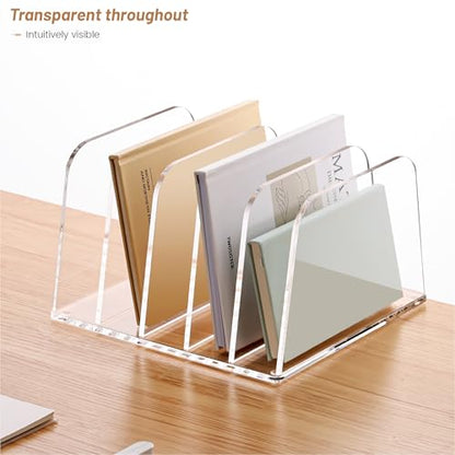 YUXUN Clear Acrylic Desktop File Sorter Organizer,Upright File Organizer, 5-Section Bookshelf for Home Office & Classroom - size: 5-Section