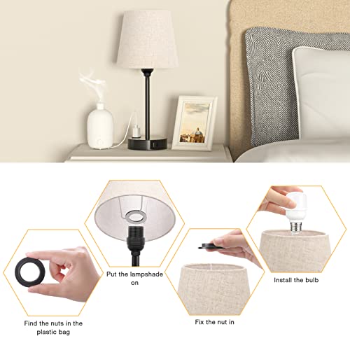 Bedside Table Lamps Set 2 for Bedroom - Dimmable Touch, USB C+A, AC Outlet | 14.5" Mini Lamp, 3-Way Dimmable, LED Bulbs Included, Trapezoid Barrel Fabric Lampshade, Nightstand Light for Guest Room, Kids - color: Beige