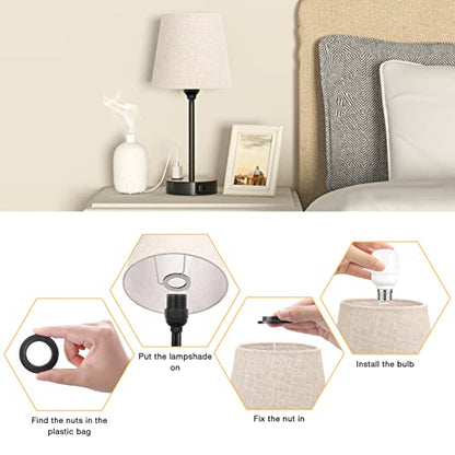 Bedside Table Lamps Set 2 for Bedroom - Dimmable Touch, USB C+A, AC Outlet | 14.5" Mini Lamp, 3-Way Dimmable, LED Bulbs Included, Trapezoid Barrel Fabric Lampshade, Nightstand Light for Guest Room, Kids - color: Beige