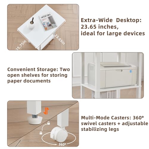 YUFAM 3 Tier Home Printer Stand with Storage, White - color: White, size: 15.75"D×23.65"W×25.7"H
