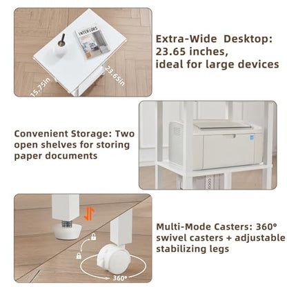 YUFAM 3 Tier Home Printer Stand with Storage, White - color: White, size: 15.75"D×23.65"W×25.7"H